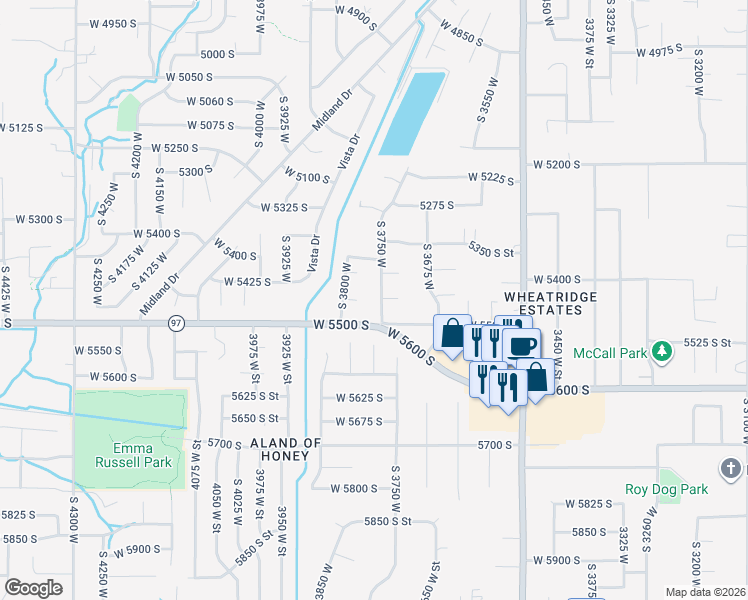 map of restaurants, bars, coffee shops, grocery stores, and more near 5461 South 3750 West in Roy
