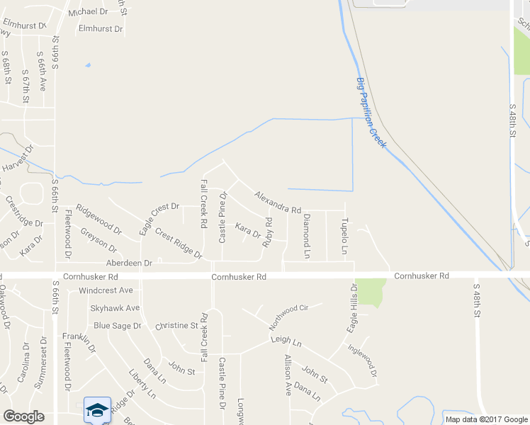 map of restaurants, bars, coffee shops, grocery stores, and more near 2314 Park Crest Dr in Papillion