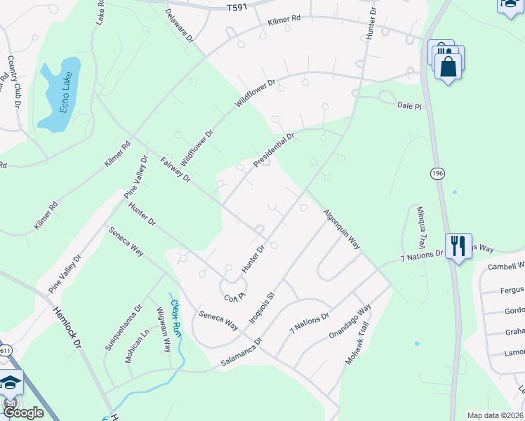 map of restaurants, bars, coffee shops, grocery stores, and more near 4204 White Goose Street in Tobyhanna