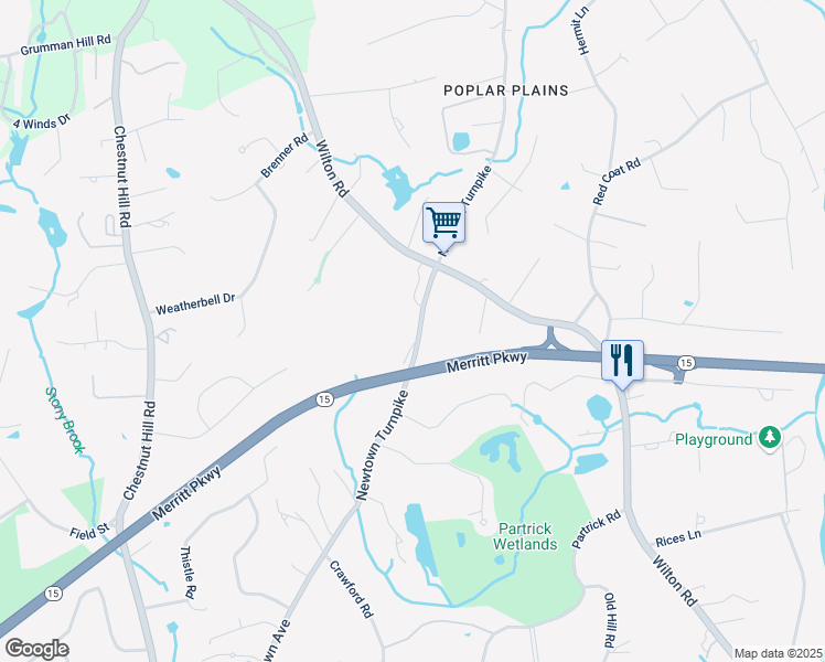 map of restaurants, bars, coffee shops, grocery stores, and more near 69b Newtown Turnpike in Westport