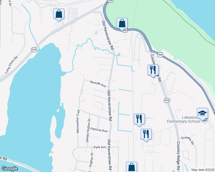 map of restaurants, bars, coffee shops, grocery stores, and more near 213 Old Haverstraw Road in Congers