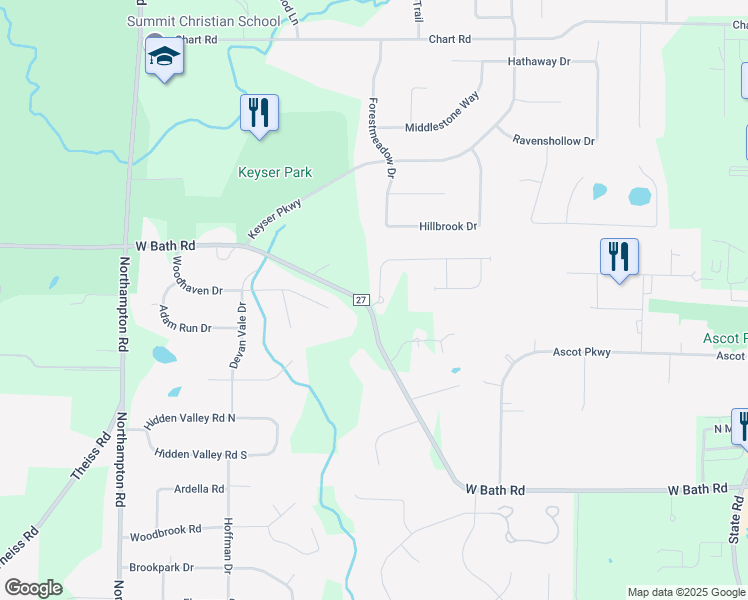 map of restaurants, bars, coffee shops, grocery stores, and more near 577 West Bath Road in Cuyahoga Falls