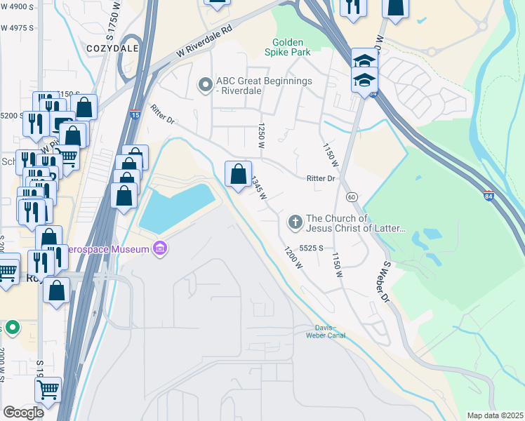 map of restaurants, bars, coffee shops, grocery stores, and more near 1356 West 5425 South in Riverdale