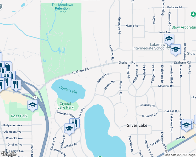 map of restaurants, bars, coffee shops, grocery stores, and more near 3118 Highland Drive in Silver Lake