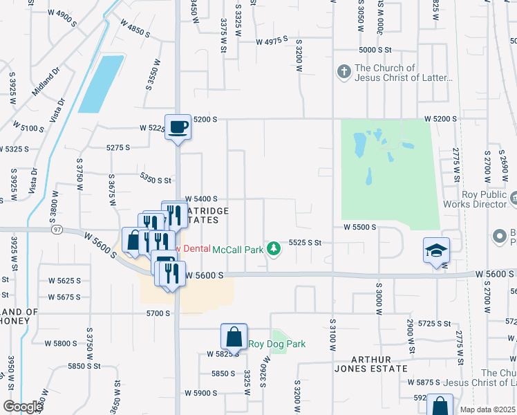 map of restaurants, bars, coffee shops, grocery stores, and more near 5434 South 3275 West in Roy