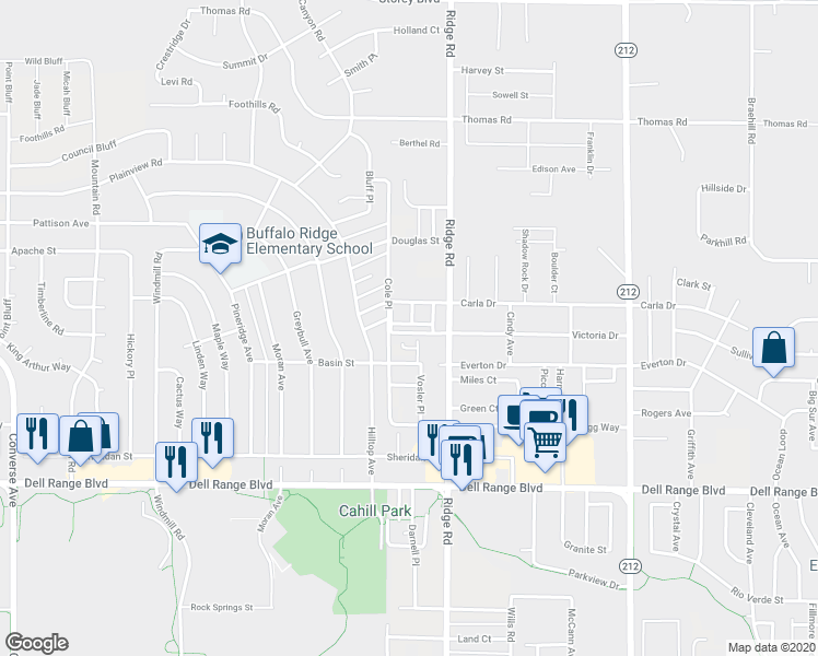 map of restaurants, bars, coffee shops, grocery stores, and more near 3223 Dean Paul Drive in Cheyenne