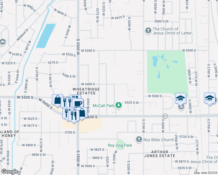 map of restaurants, bars, coffee shops, grocery stores, and more near 5416 South 3375 West in Roy