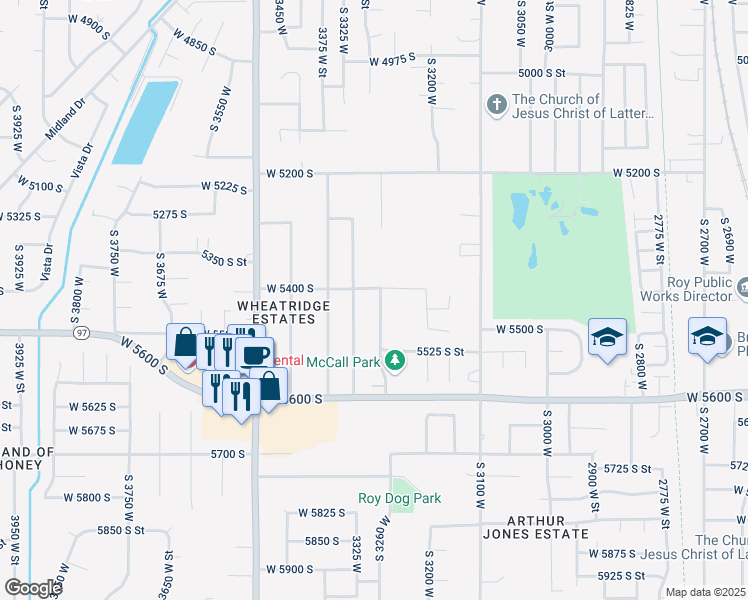map of restaurants, bars, coffee shops, grocery stores, and more near 5434 South 3275 West in Roy