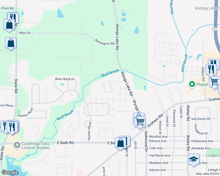 map of restaurants, bars, coffee shops, grocery stores, and more near 300 Pleasant Meadow Boulevard in Cuyahoga Falls