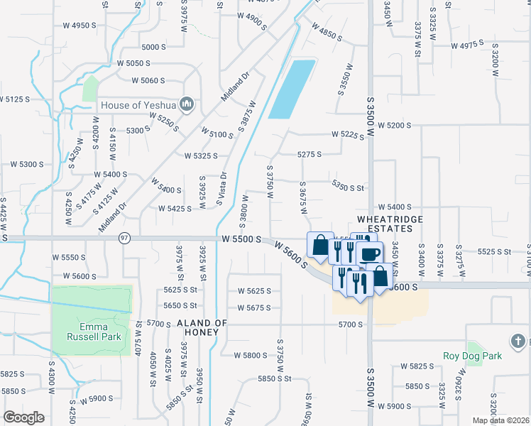 map of restaurants, bars, coffee shops, grocery stores, and more near 5461 South 3750 West in Roy