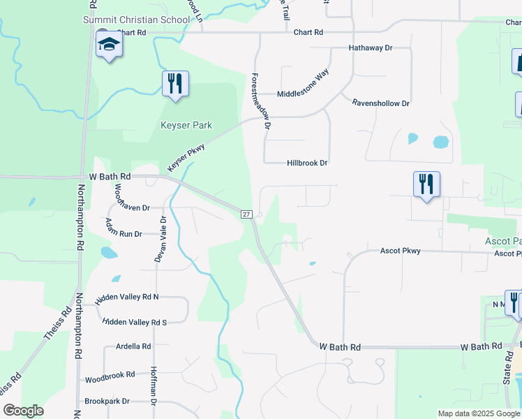 map of restaurants, bars, coffee shops, grocery stores, and more near 577 West Bath Road in Cuyahoga Falls