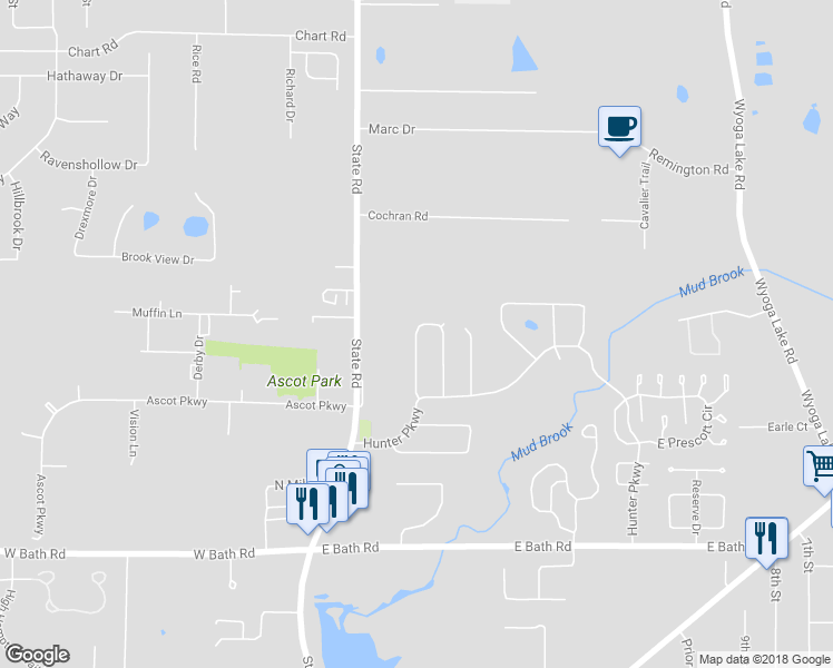map of restaurants, bars, coffee shops, grocery stores, and more near 3498 Squires Bend in Cuyahoga Falls