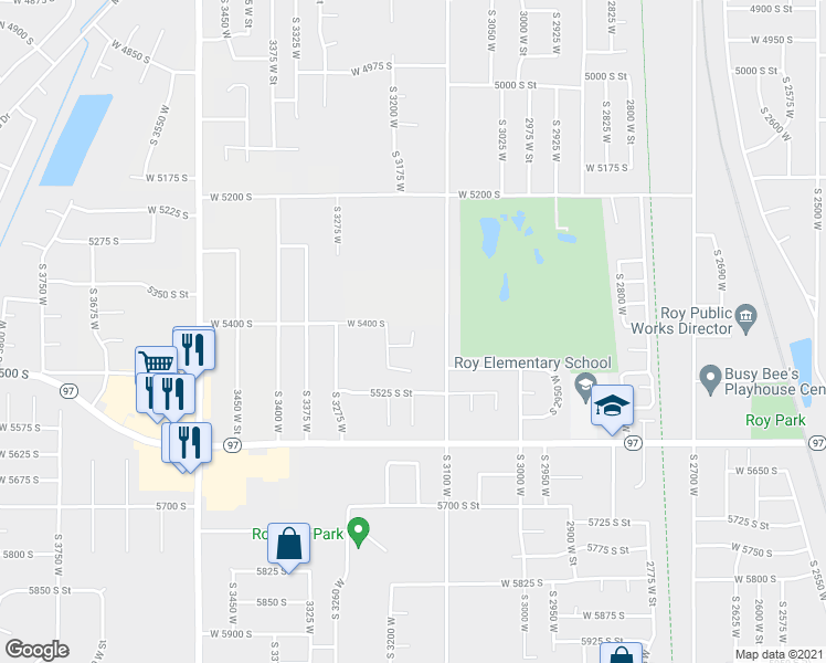 map of restaurants, bars, coffee shops, grocery stores, and more near 5432 South 3150 West in Roy