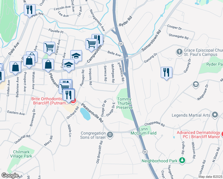 map of restaurants, bars, coffee shops, grocery stores, and more near 50 Iroquois Road in Ossining