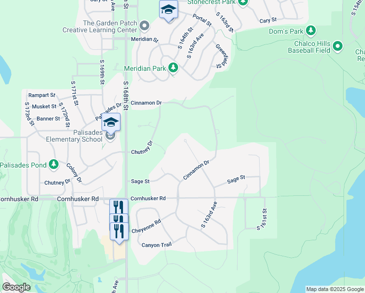 map of restaurants, bars, coffee shops, grocery stores, and more near 9616 South 163rd Avenue in Omaha