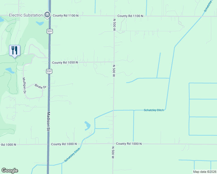map of restaurants, bars, coffee shops, grocery stores, and more near 10360 North 500 West in Wheatfield