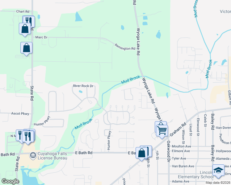 map of restaurants, bars, coffee shops, grocery stores, and more near 320 Pleasant Meadow Boulevard in Stow