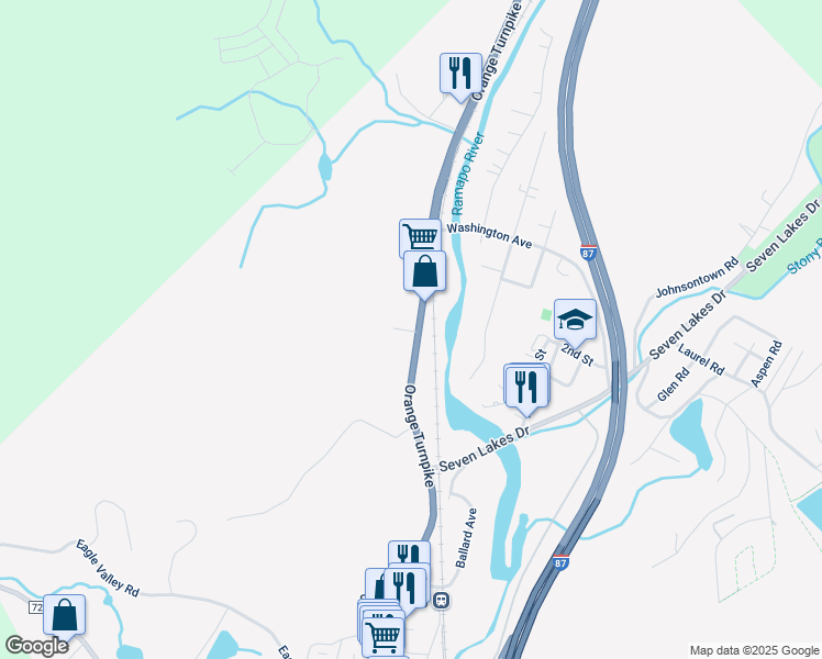 map of restaurants, bars, coffee shops, grocery stores, and more near 151 Orange Turnpike in Sloatsburg