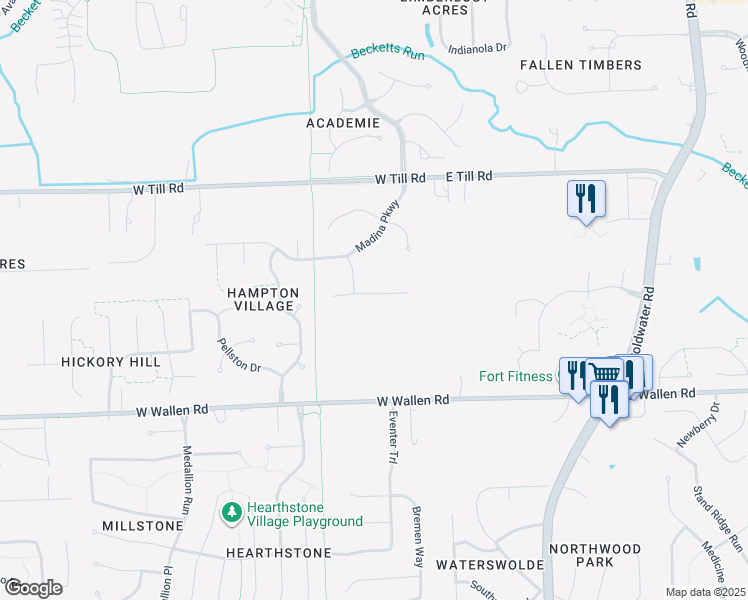 map of restaurants, bars, coffee shops, grocery stores, and more near 309 Treeline Cove in Fort Wayne