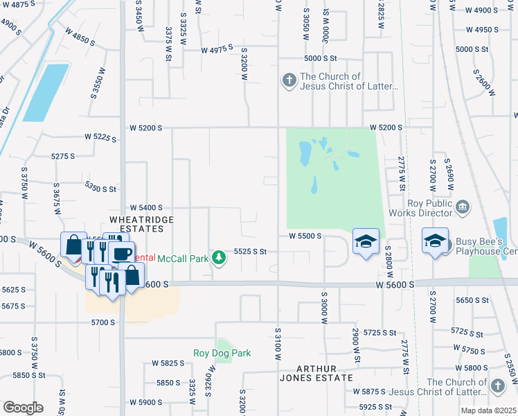map of restaurants, bars, coffee shops, grocery stores, and more near 5404 South 3150 West in Roy