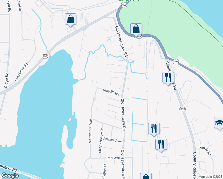 map of restaurants, bars, coffee shops, grocery stores, and more near 12 Norfolk Avenue in Congers