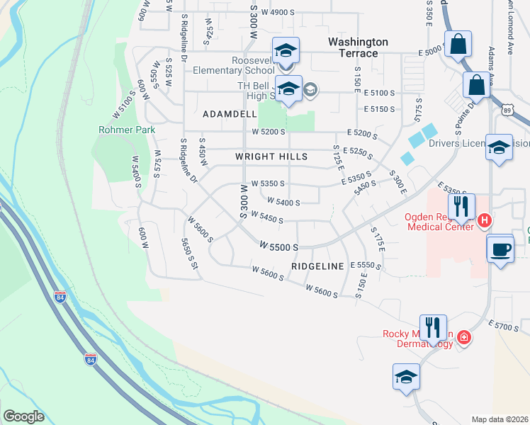 map of restaurants, bars, coffee shops, grocery stores, and more near 248 West 5450 South in Ogden