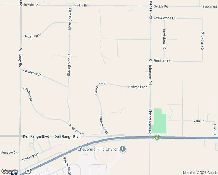 map of restaurants, bars, coffee shops, grocery stores, and more near 5057 Horizon Loop in Cheyenne