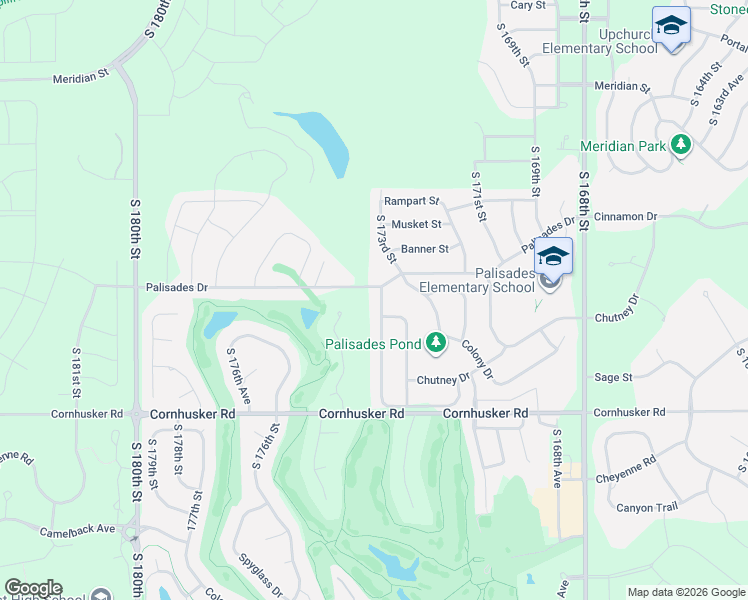 map of restaurants, bars, coffee shops, grocery stores, and more near 9601 South 173rd Avenue in Omaha