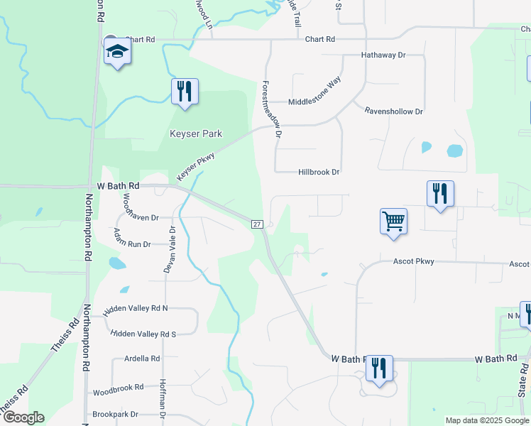 map of restaurants, bars, coffee shops, grocery stores, and more near 470 Redwood Drive in Cuyahoga Falls