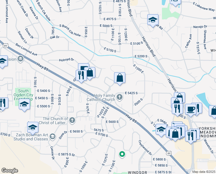 map of restaurants, bars, coffee shops, grocery stores, and more near 1035 Daybreak Drive in Ogden