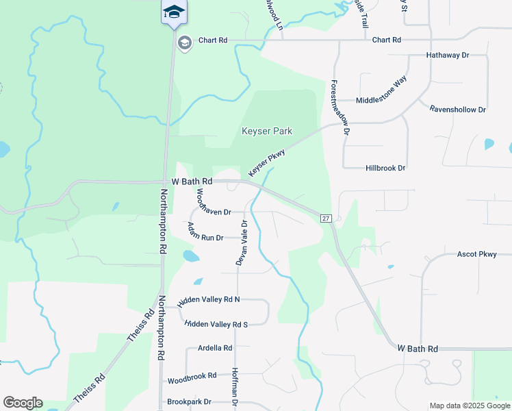 map of restaurants, bars, coffee shops, grocery stores, and more near 697 Woodhaven Drive in Cuyahoga Falls