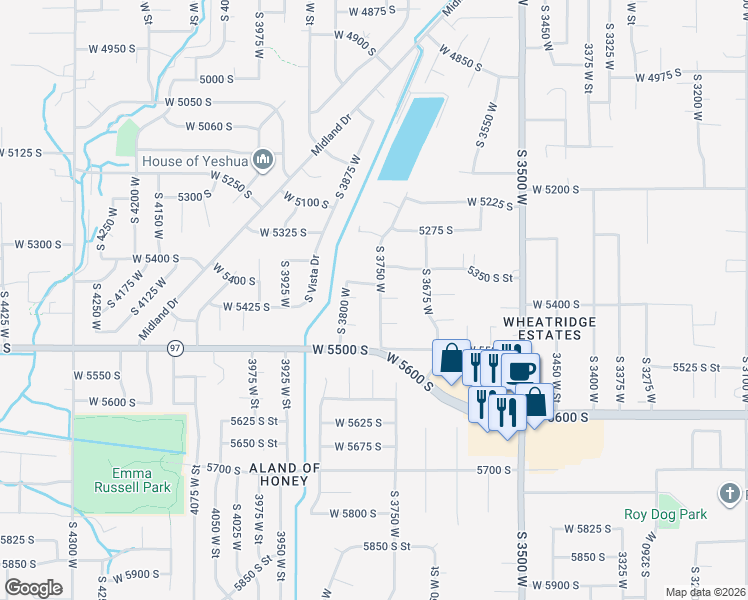 map of restaurants, bars, coffee shops, grocery stores, and more near 5365 South 3750 West in Roy