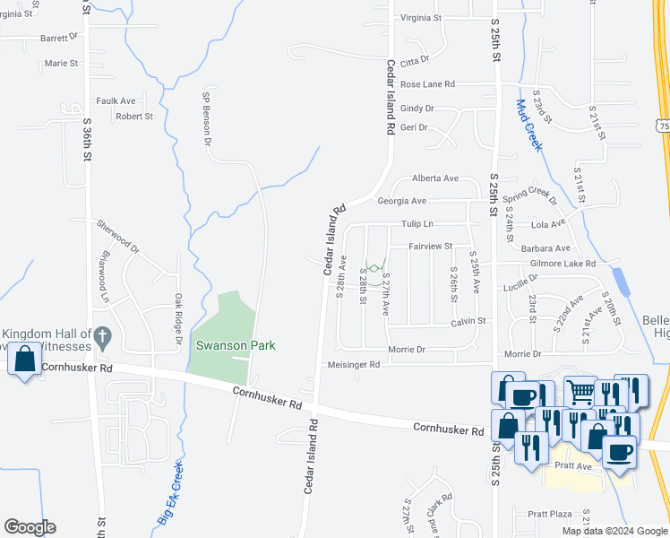 map of restaurants, bars, coffee shops, grocery stores, and more near 9508 South 28th Avenue in Bellevue