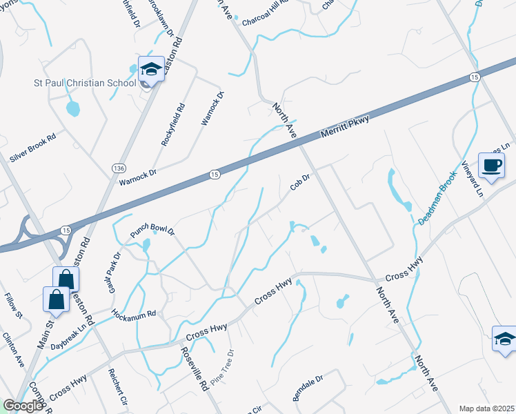 map of restaurants, bars, coffee shops, grocery stores, and more near 14 Cob Drive in Westport