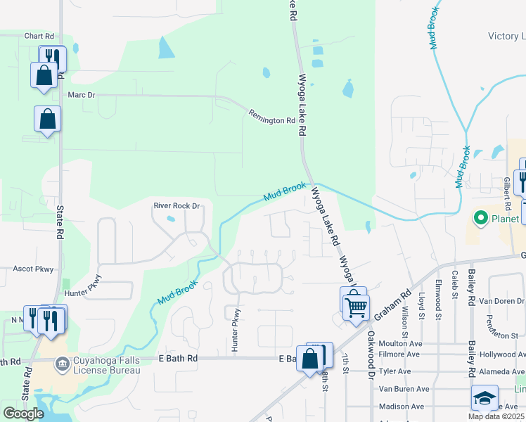 map of restaurants, bars, coffee shops, grocery stores, and more near 311 Pleasant Meadow Boulevard in Cuyahoga Falls