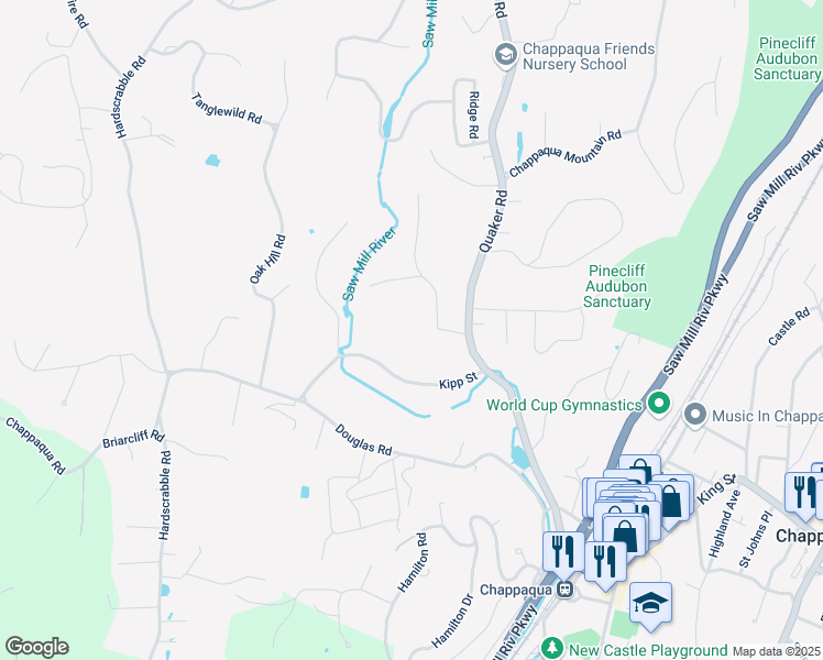 map of restaurants, bars, coffee shops, grocery stores, and more near 53 Kipp Street in Chappaqua
