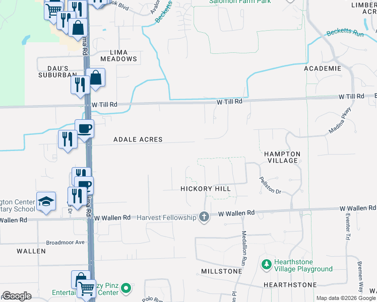 map of restaurants, bars, coffee shops, grocery stores, and more near 1007 Rabus Drive in Fort Wayne