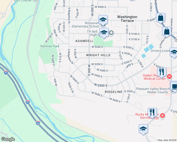 map of restaurants, bars, coffee shops, grocery stores, and more near 5415 South 300 West in Ogden