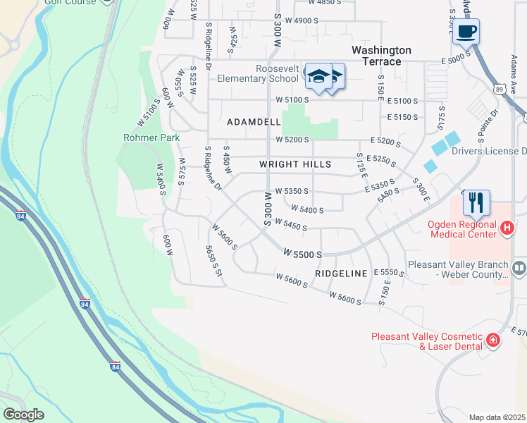 map of restaurants, bars, coffee shops, grocery stores, and more near 5415 South 300 West in Ogden