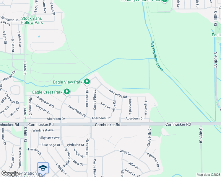 map of restaurants, bars, coffee shops, grocery stores, and more near 2212 Alexandra Road in Papillion