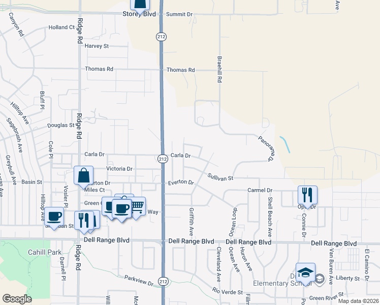 map of restaurants, bars, coffee shops, grocery stores, and more near 4107 Clark Street in Cheyenne