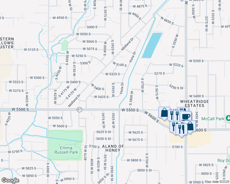 map of restaurants, bars, coffee shops, grocery stores, and more near 5412 South 3925 West in Roy