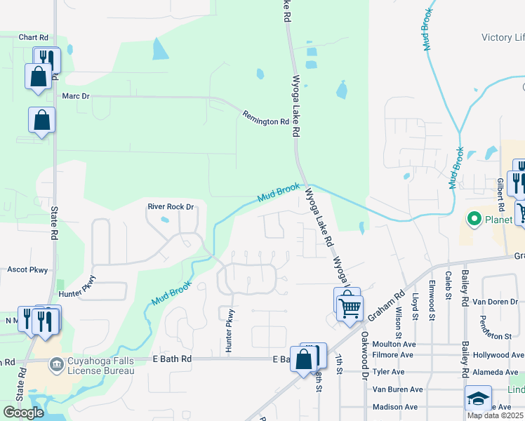 map of restaurants, bars, coffee shops, grocery stores, and more near 311 Pleasant Meadow Boulevard in Cuyahoga Falls