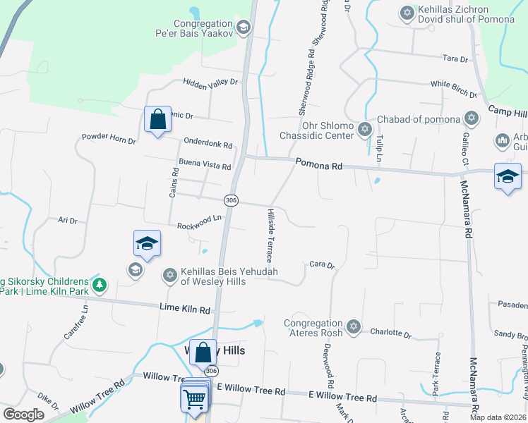 map of restaurants, bars, coffee shops, grocery stores, and more near 28 Old Pomona Road in Suffern