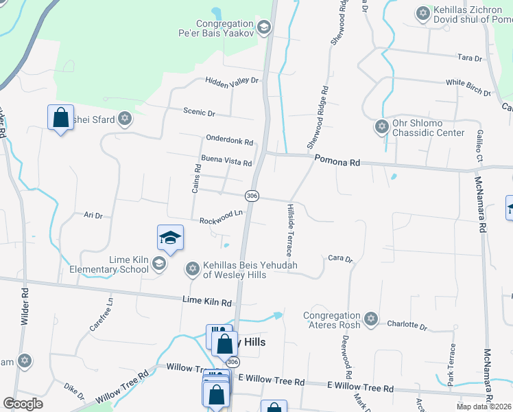 map of restaurants, bars, coffee shops, grocery stores, and more near 23 Old Pomona Road in Suffern