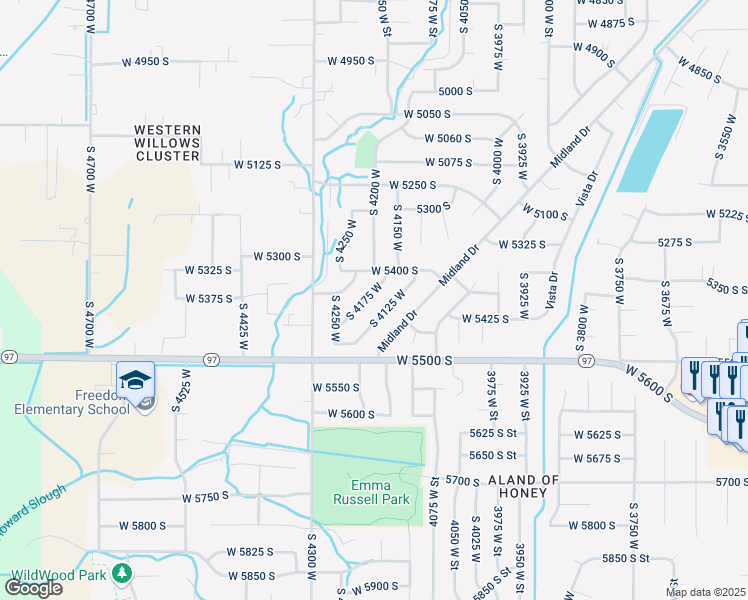 map of restaurants, bars, coffee shops, grocery stores, and more near 5422 South 4175 West in Roy