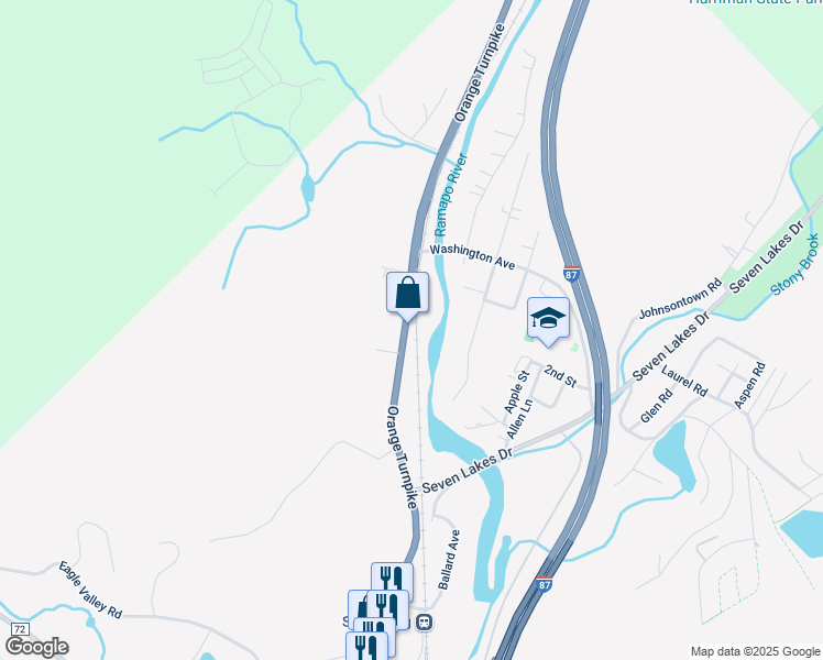 map of restaurants, bars, coffee shops, grocery stores, and more near 160 Orange Turnpike in Sloatsburg