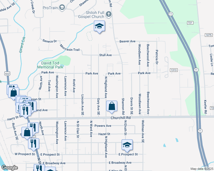 map of restaurants, bars, coffee shops, grocery stores, and more near 948 North Highland Avenue in Girard