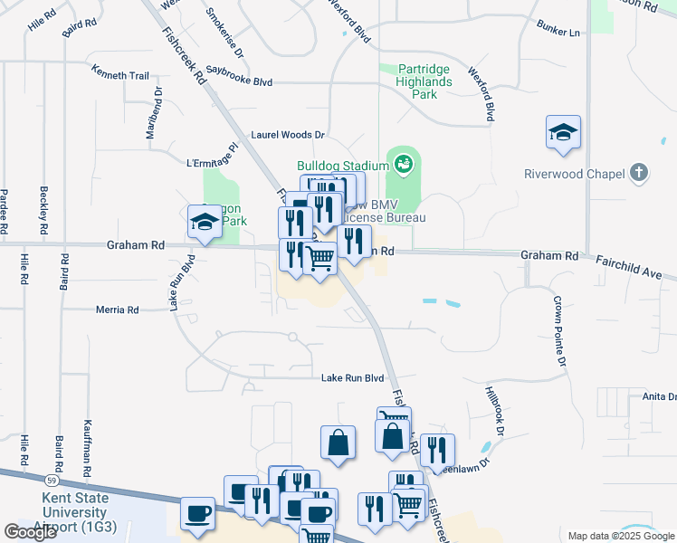 map of restaurants, bars, coffee shops, grocery stores, and more near 4070 Fishcreek Rd in Stow