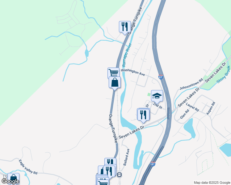 map of restaurants, bars, coffee shops, grocery stores, and more near 160 Orange Turnpike in Sloatsburg